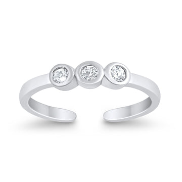 Silver Toe Ring Simulated Cubic Zirconia Adjestable 925 Sterling Silver (3mm)